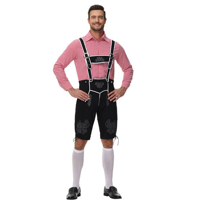 Herren Trachtenlederhose mit Hosenträgern und Stickereien 0