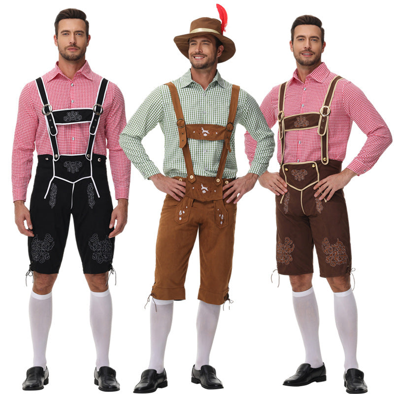 Herren Trachtenlederhose mit Hosenträgern und Stickereien 1