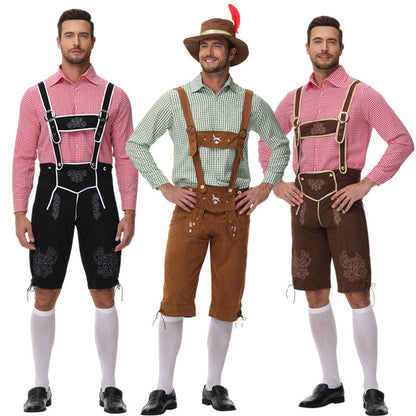 Herren Trachtenlederhose mit Hosenträgern und Stickereien 1