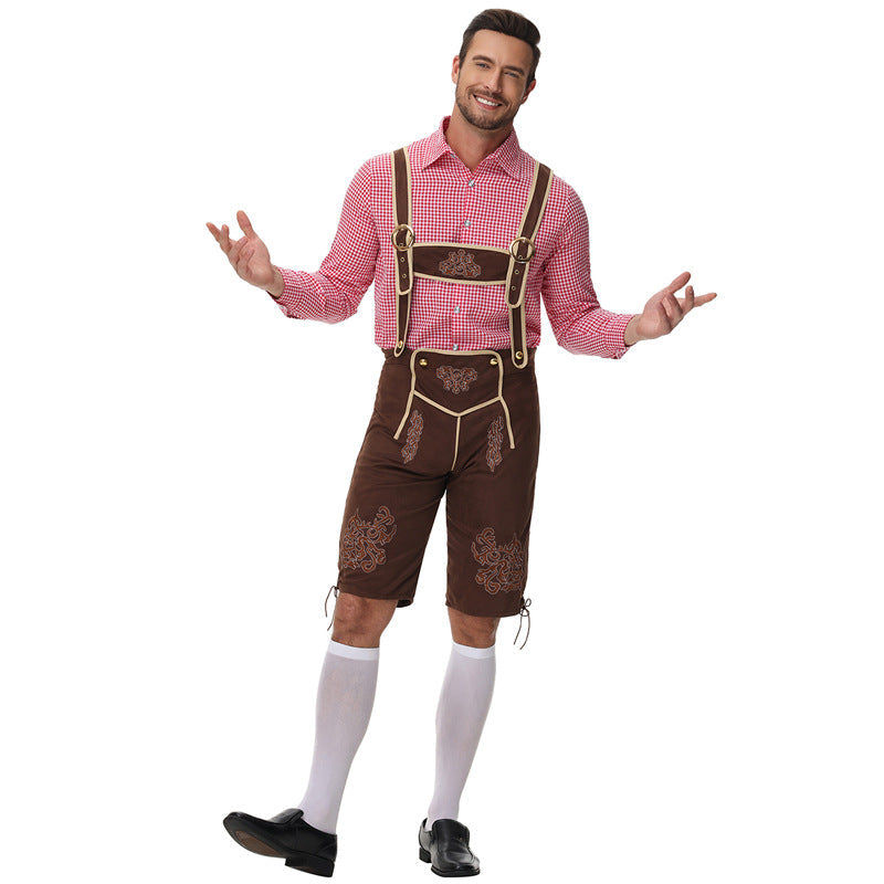 Herren Trachtenlederhose mit Hosenträgern und Stickereien 2