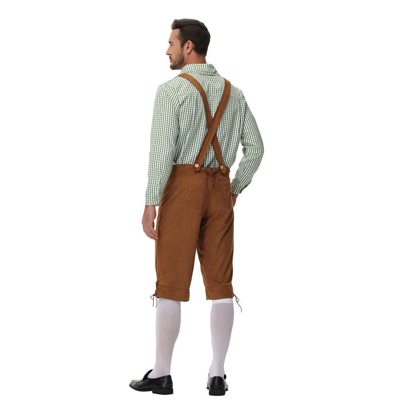 Herren Trachtenlederhose mit Hosenträgern und Stickereien 3