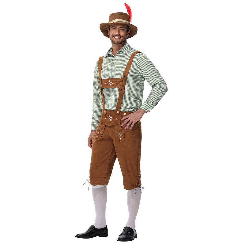 Herren Trachtenlederhose mit Hosenträgern und Stickereien 4