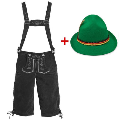 Herren Trachtenlederhose mit verstellbaren Trägern und Trachtenhut 0