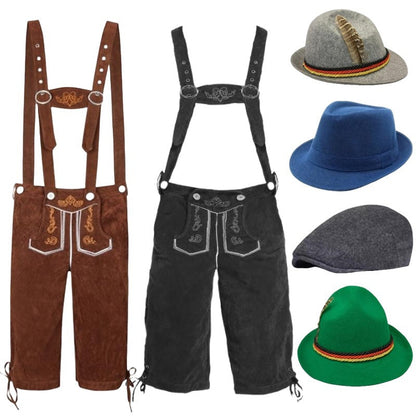 Herren Trachtenlederhose mit verstellbaren Trägern und Trachtenhut 1