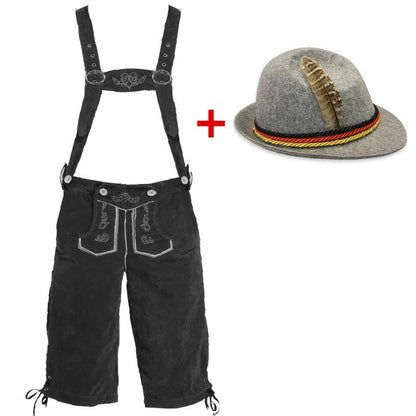 Herren Trachtenlederhose mit verstellbaren Trägern und Trachtenhut 10