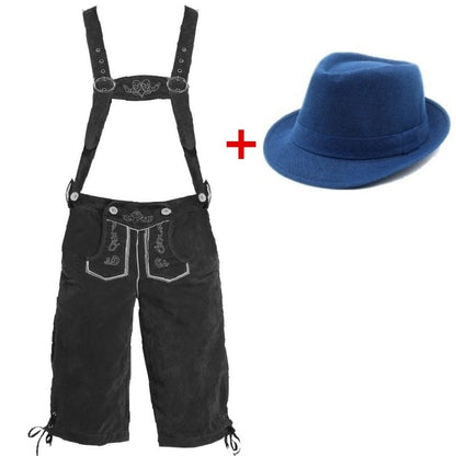 Herren Trachtenlederhose mit verstellbaren Trägern und Trachtenhut 11