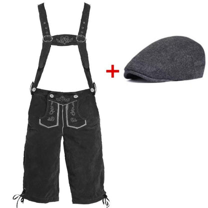 Herren Trachtenlederhose mit verstellbaren Trägern und Trachtenhut 12