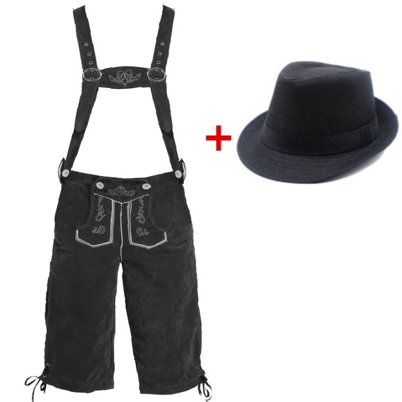 Herren Trachtenlederhose mit verstellbaren Trägern und Trachtenhut 14