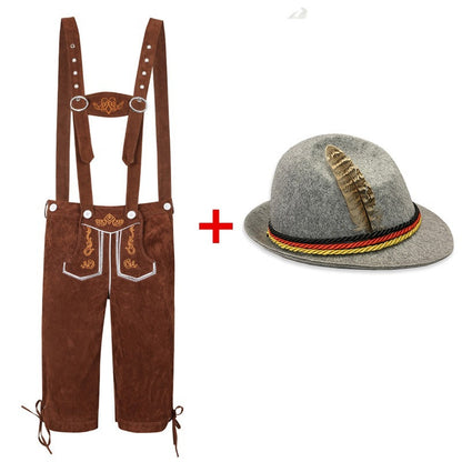 Herren Trachtenlederhose mit verstellbaren Trägern und Trachtenhut 16