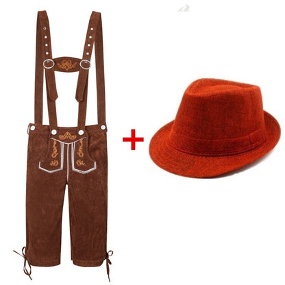 Herren Trachtenlederhose mit verstellbaren Trägern und Trachtenhut 2