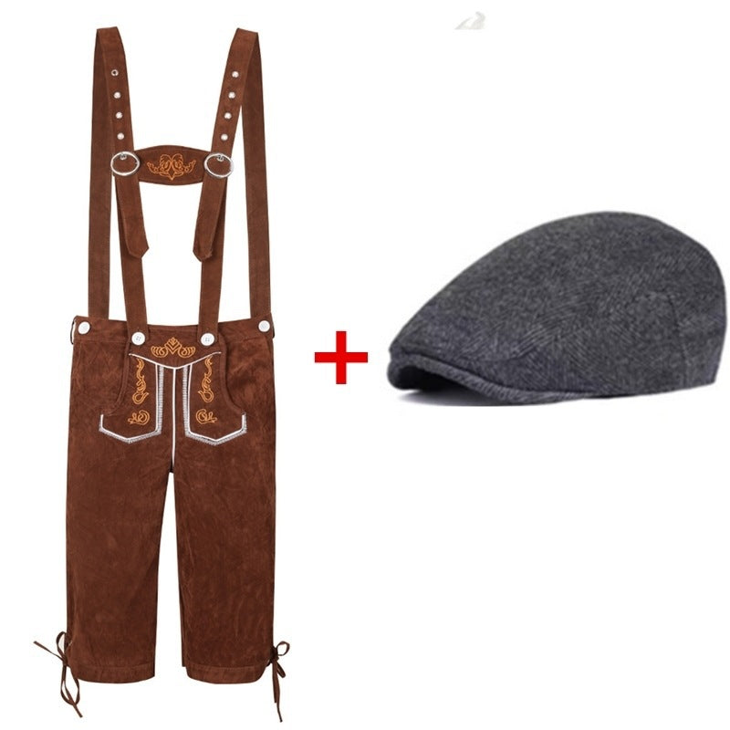 Herren Trachtenlederhose mit verstellbaren Trägern und Trachtenhut 3