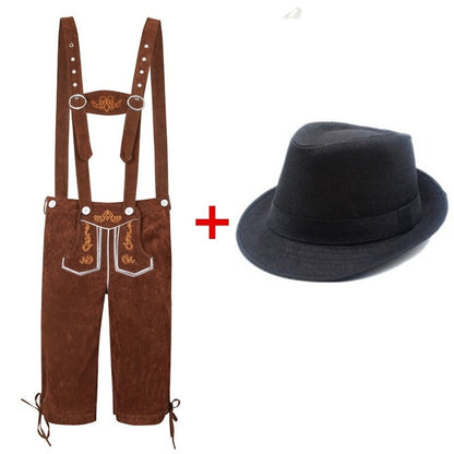 Herren Trachtenlederhose mit verstellbaren Trägern und Trachtenhut 5