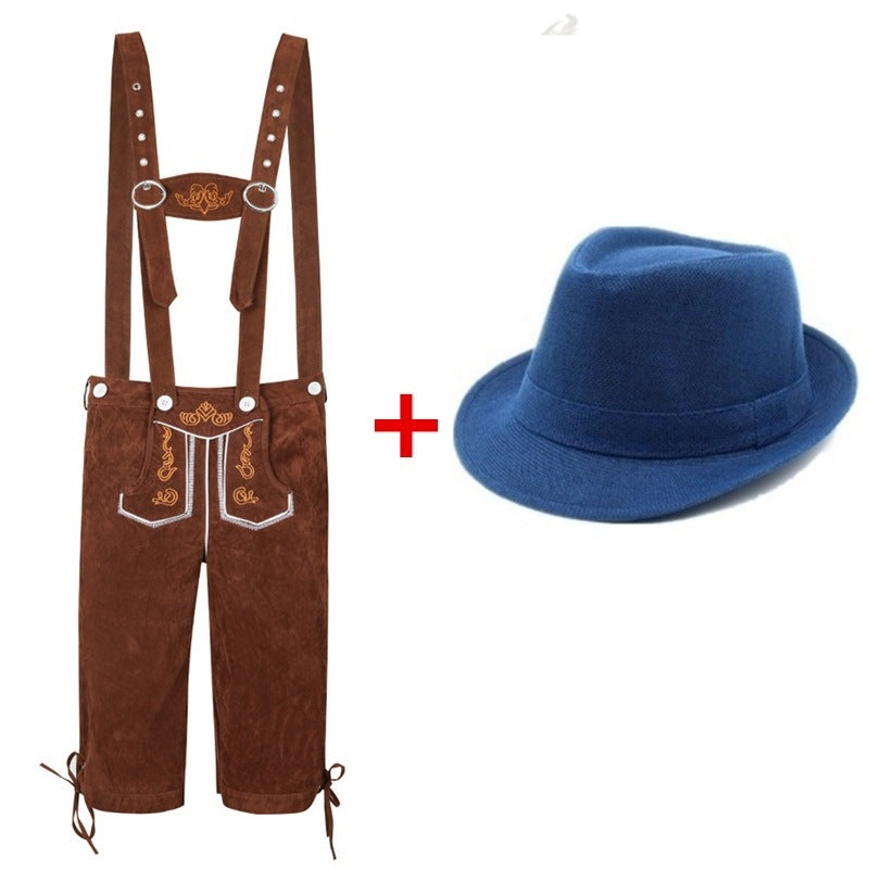 Herren Trachtenlederhose mit verstellbaren Trägern und Trachtenhut 7