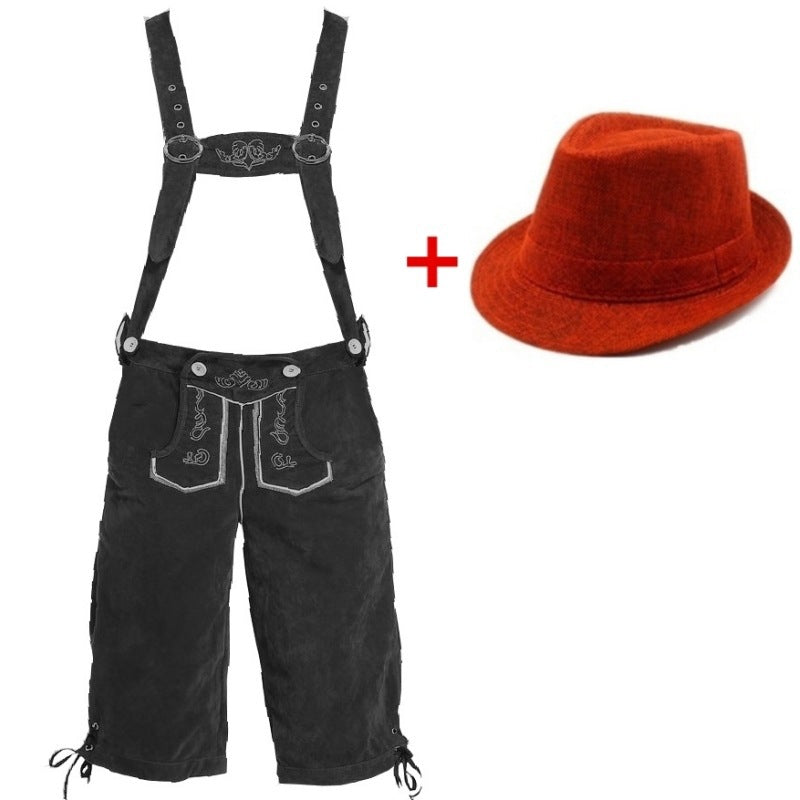 Herren Trachtenlederhose mit verstellbaren Trägern und Trachtenhut 8