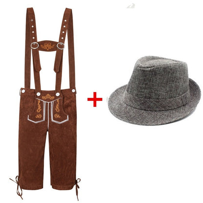 Herren Trachtenlederhose mit verstellbaren Trägern und Trachtenhut 9