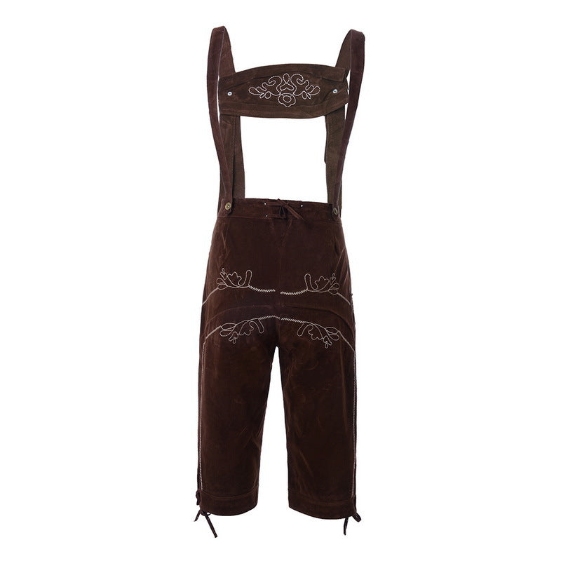 Herren Wildleder Lederhose mit bestickten Trägern Kniebund 2