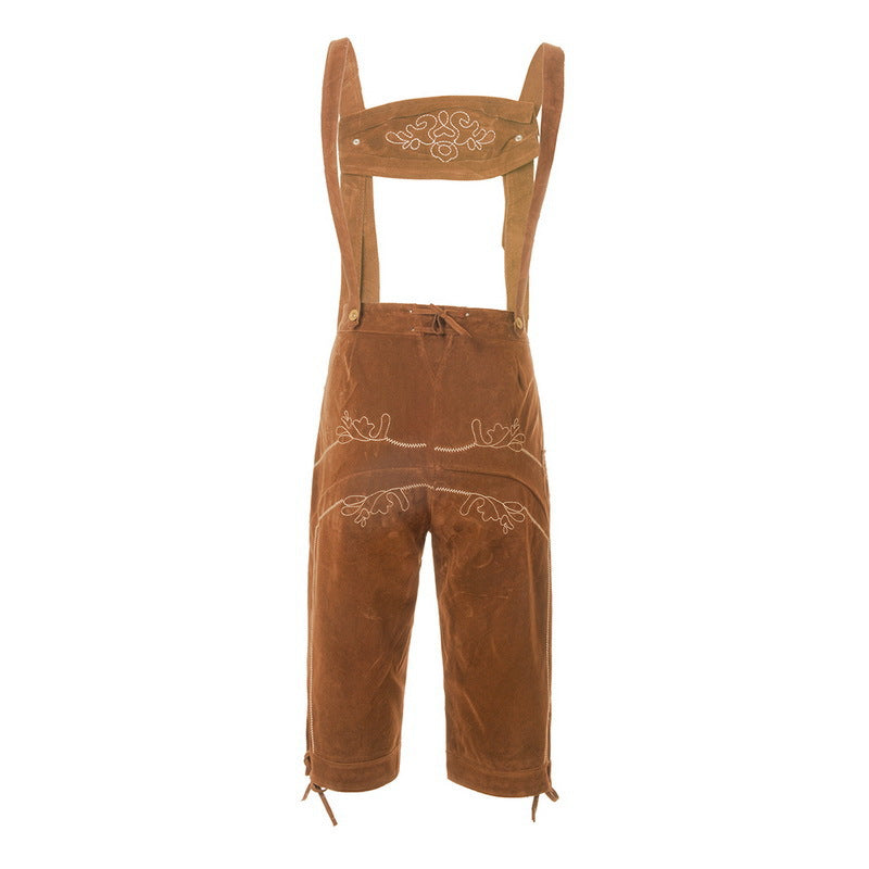 Herren Wildleder Lederhose mit bestickten Trägern Kniebund 4