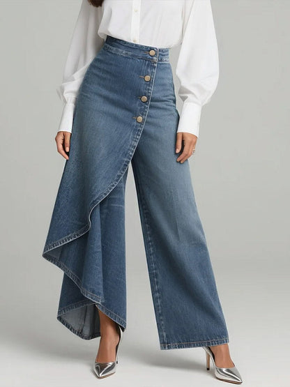 High Waist Hose Damen | Asymmetrisch & Weites Bein Denim 1