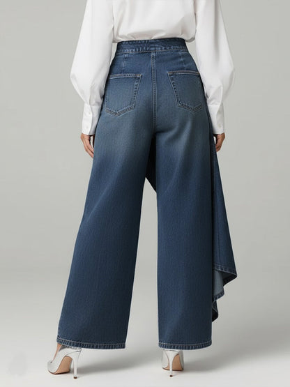 High Waist Hose Damen | Asymmetrisch & Weites Bein Denim 3