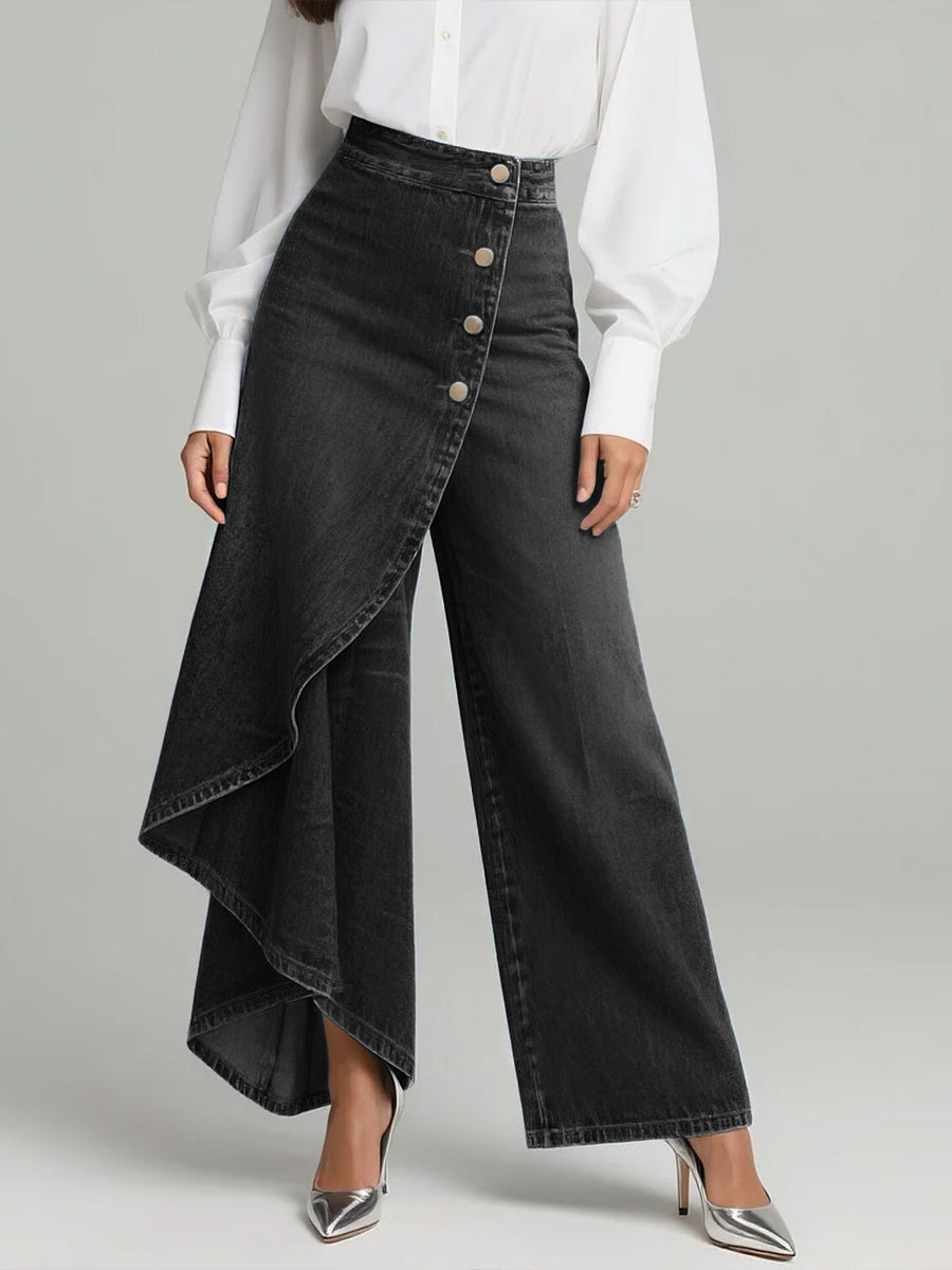 High Waist Hose Damen | Asymmetrisch & Weites Bein Denim 4