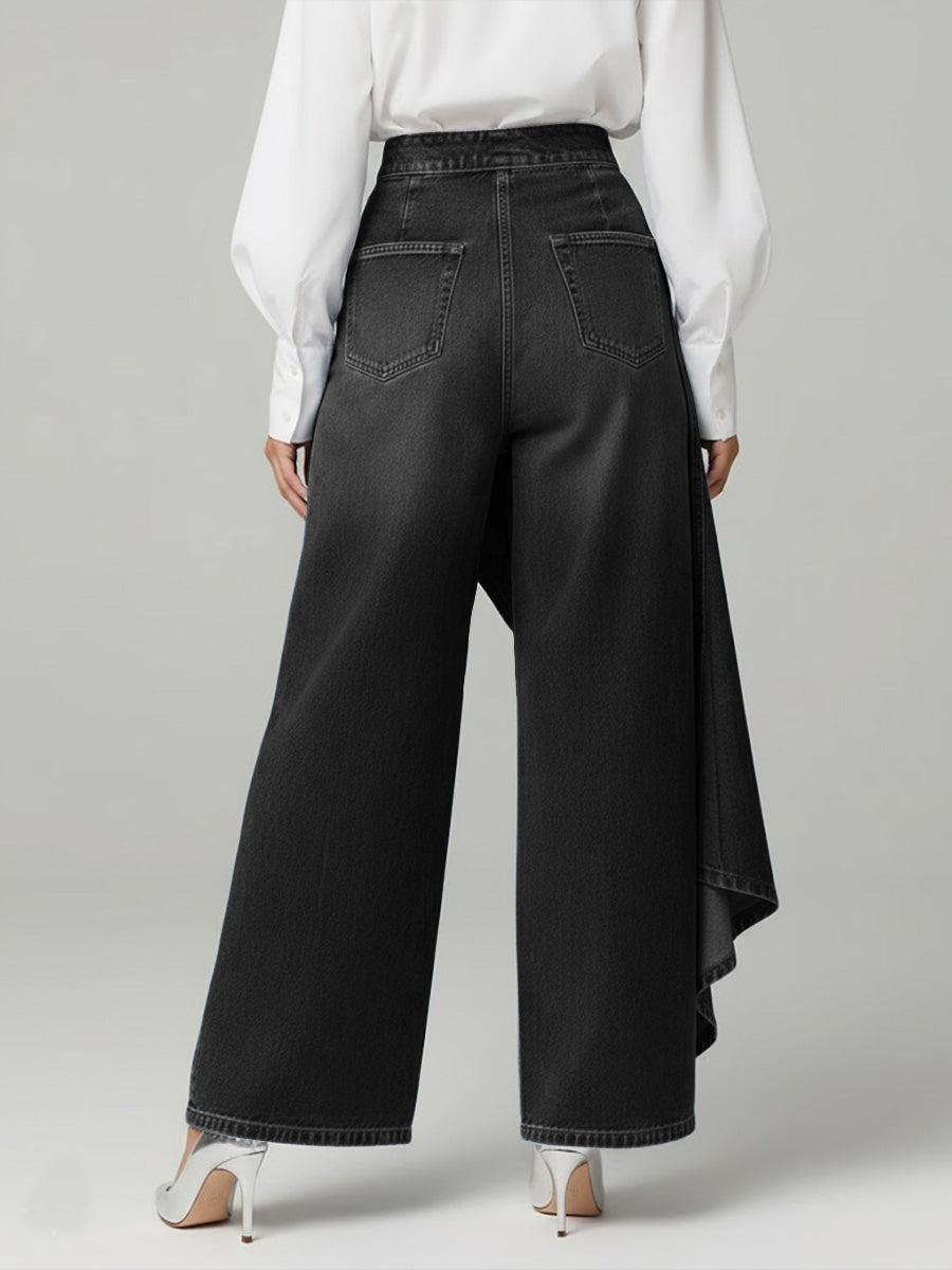 High Waist Hose Damen | Asymmetrisch & Weites Bein Denim 5