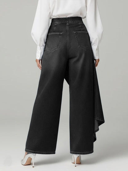 High Waist Hose Damen | Asymmetrisch & Weites Bein Denim 5
