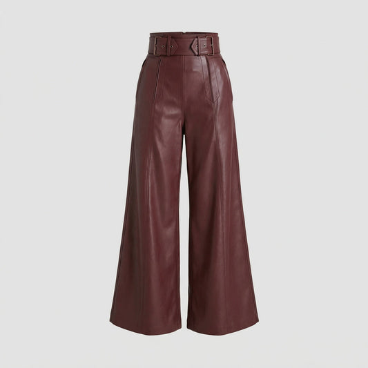 Hohe Damen Lederhose mit Plissee | Elegante Lederhose 0