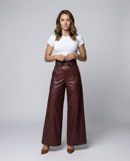 Hohe Damen Lederhose mit Plissee | Elegante Lederhose 1
