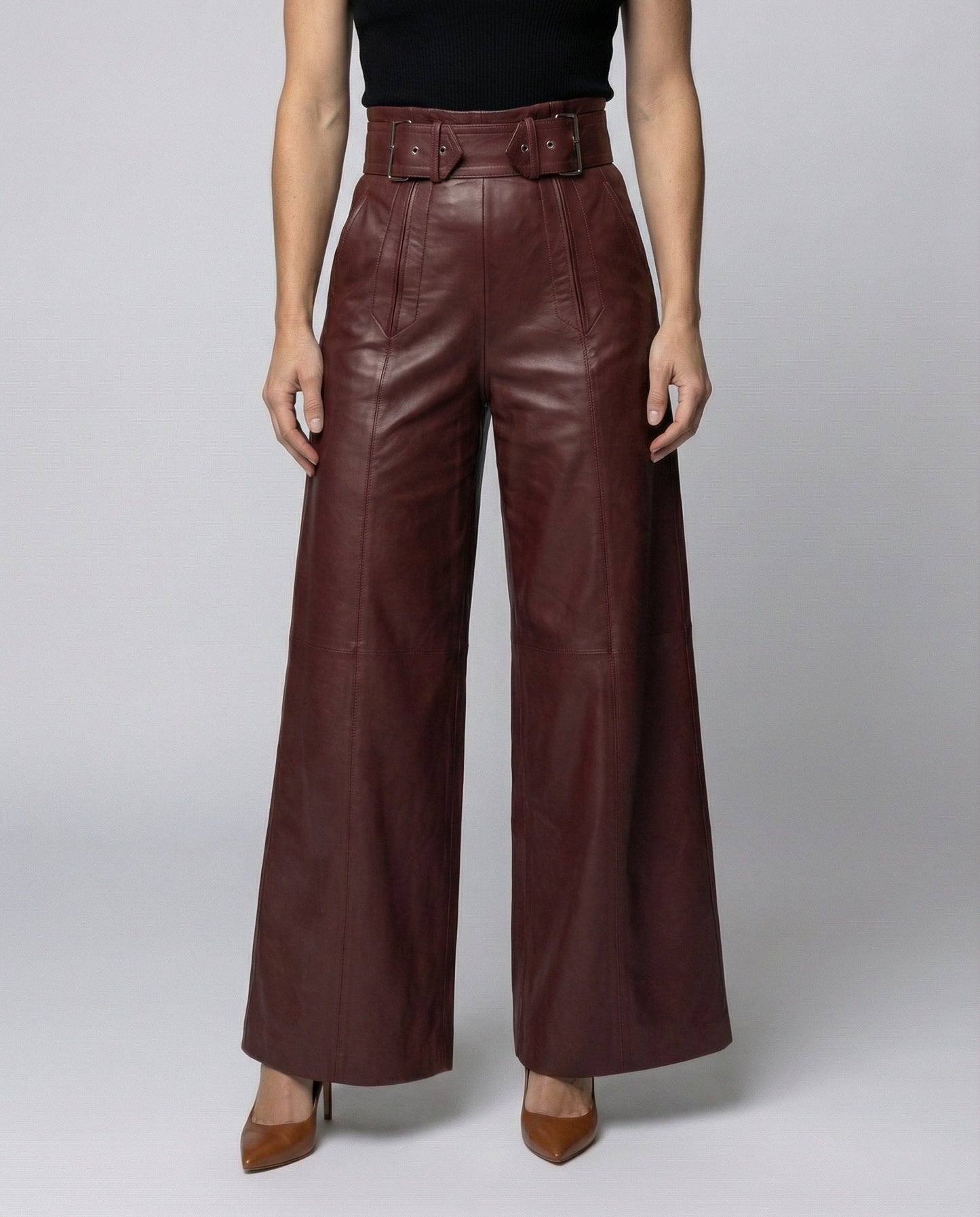 Hohe Damen Lederhose mit Plissee | Elegante Lederhose 2