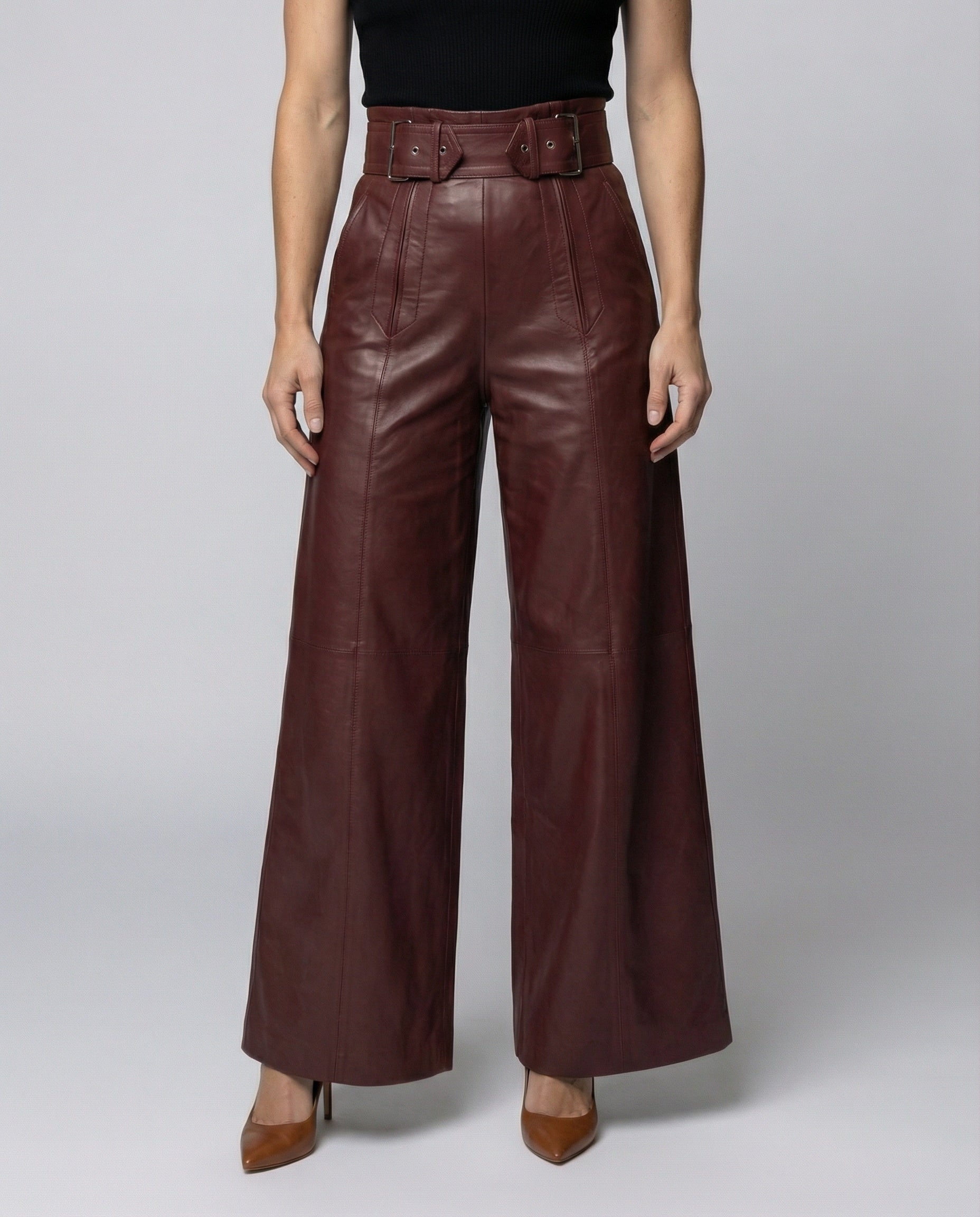 Hohe Damen Lederhose mit Plissee | Elegante Lederhose 2