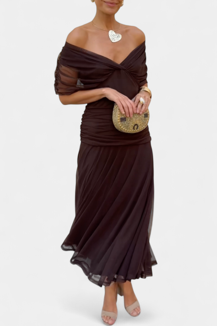 Iselina | Elegantes Maxikleid mit V-Ausschnitt und fließenden Ärmeln 2