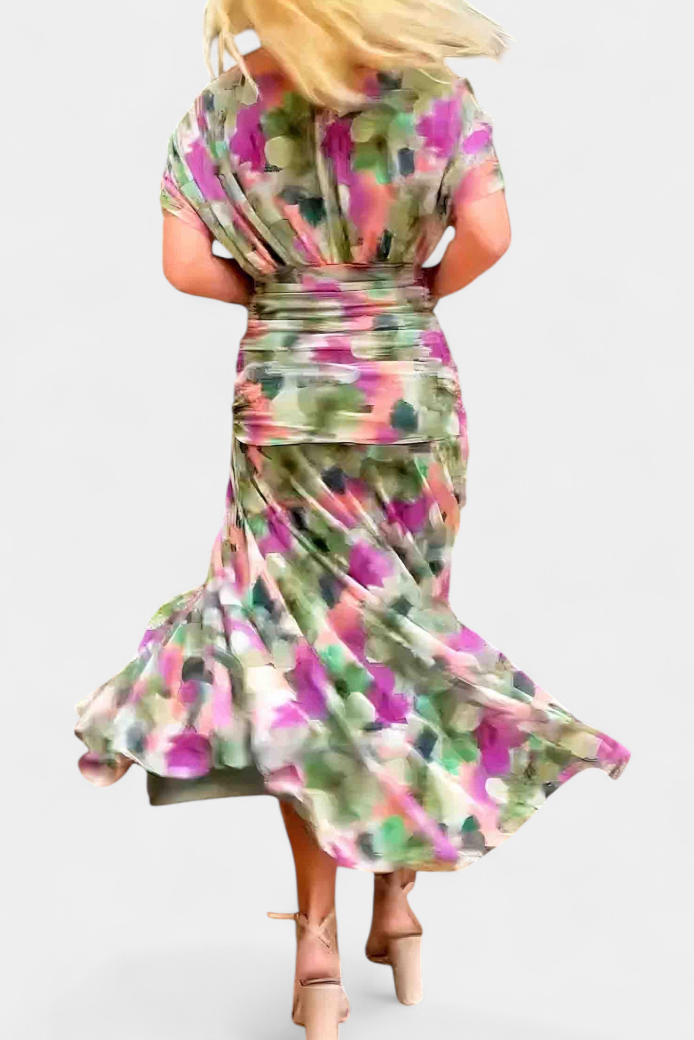 Iselina | Elegantes Maxikleid mit V-Ausschnitt und fließenden Ärmeln 6