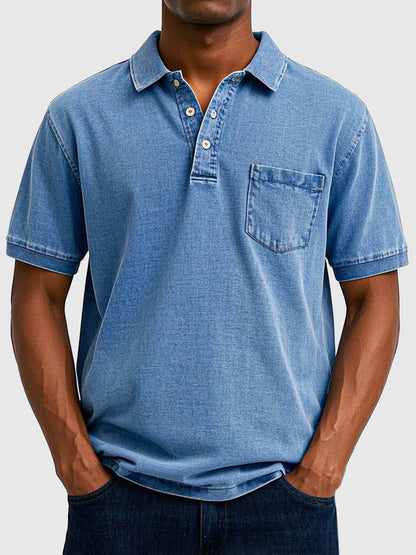 Kenneth | Herren Kurzarm-Poloshirt aus Baumwoll-Denim 0