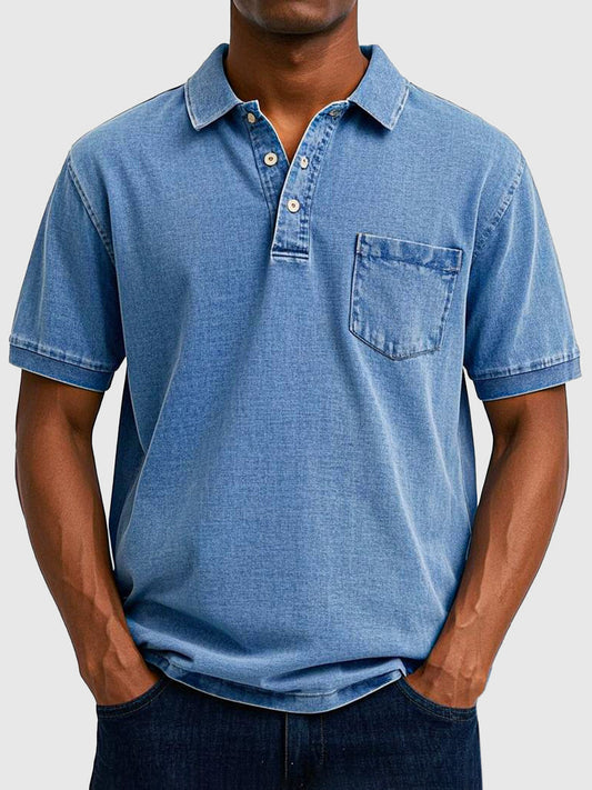 Kenneth | Herren Kurzarm-Poloshirt aus Baumwoll-Denim 0
