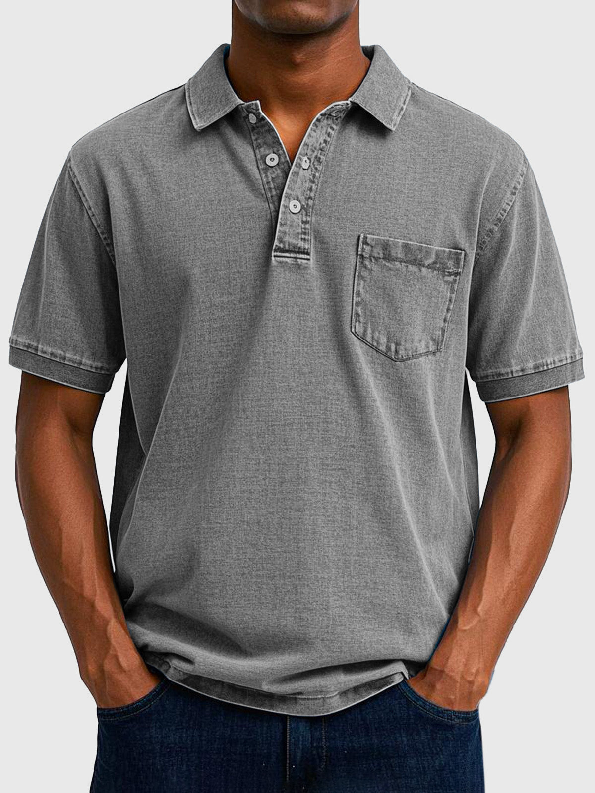 Kenneth | Herren Kurzarm-Poloshirt aus Baumwoll-Denim 2