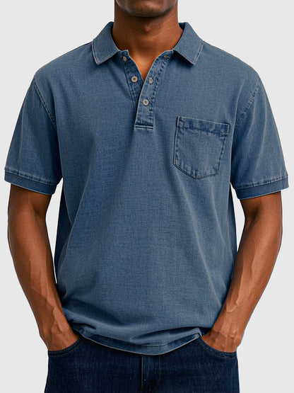 Kenneth | Herren Kurzarm-Poloshirt aus Baumwoll-Denim 4