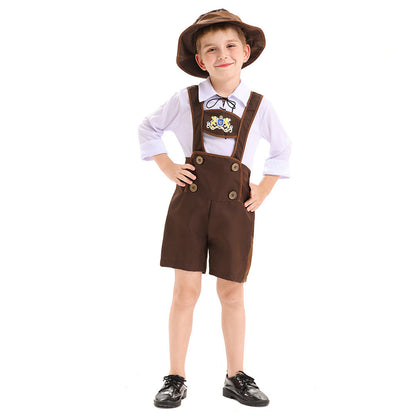 Kinder Lederhosen-Set mit verstellbaren Hosenträgern und Trachtenhut 0