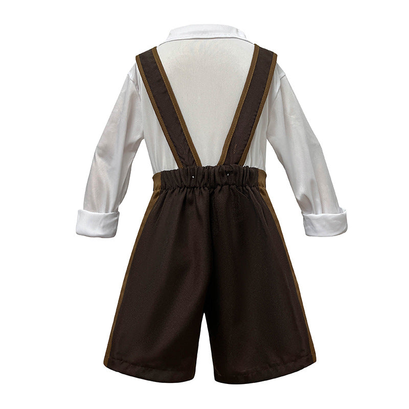 Kinder Lederhosen-Set mit verstellbaren Hosenträgern und Trachtenhut 3