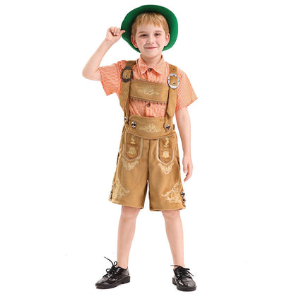 Kinderlederhose kurz mit Stickerei und verstellbaren Trägern 1
