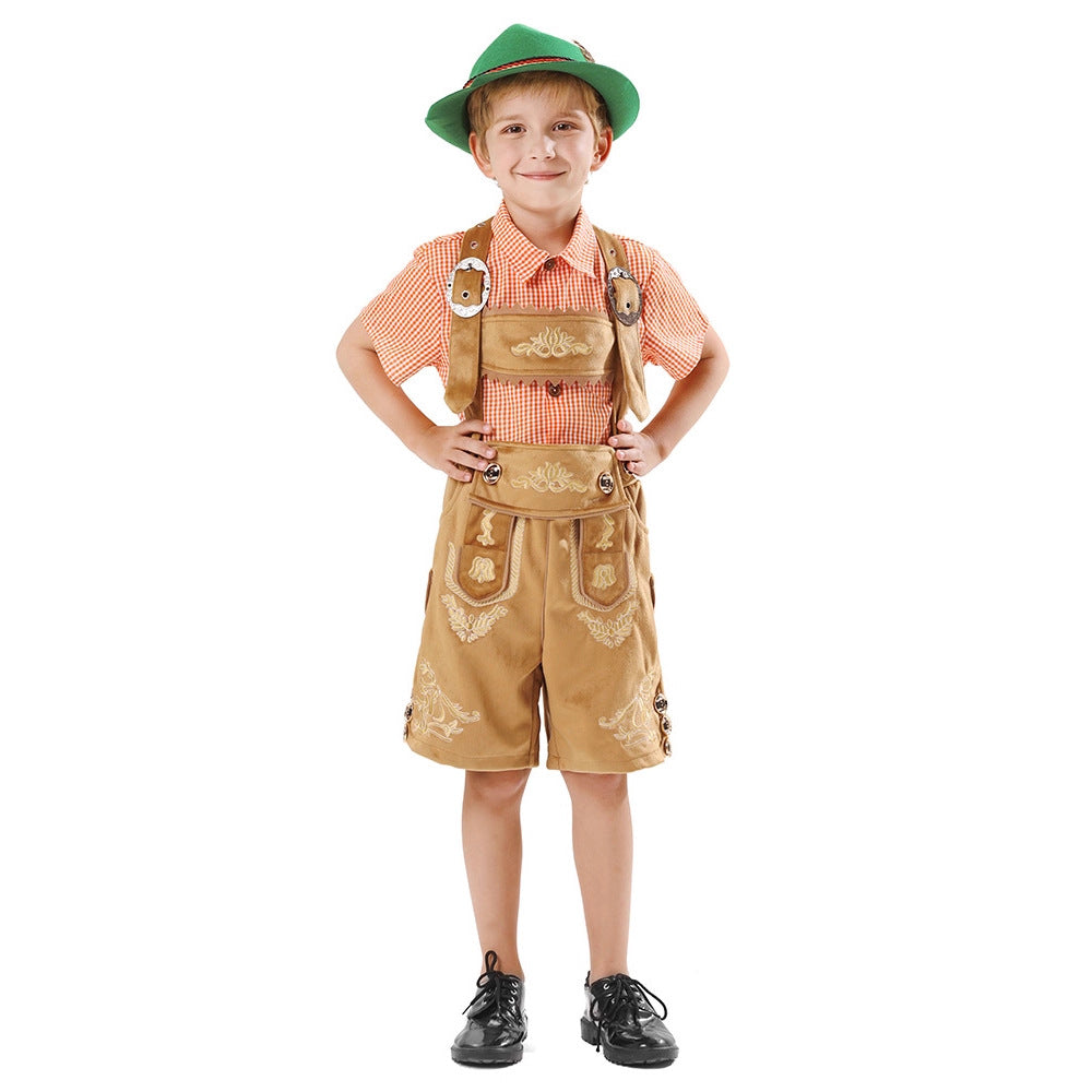 Kinderlederhose kurz mit Stickerei und verstellbaren Trägern 2