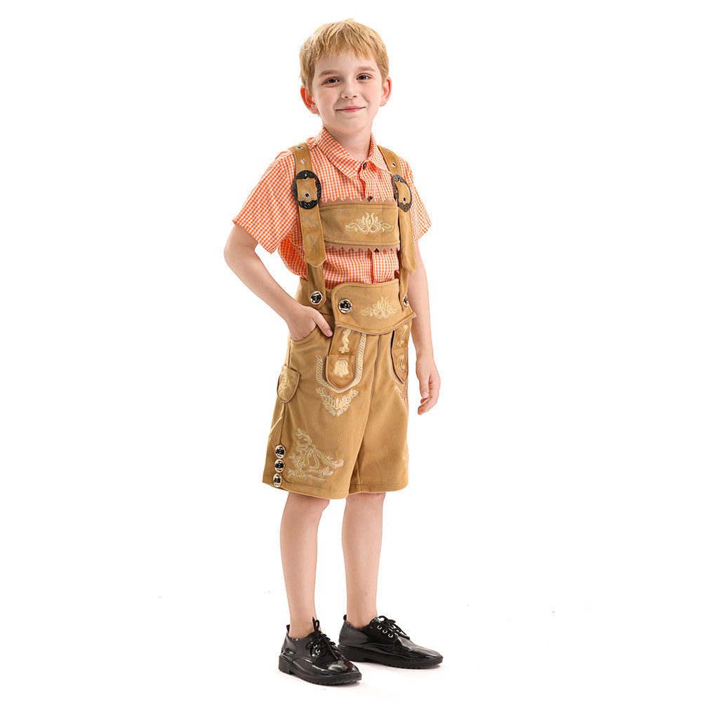 Kinderlederhose kurz mit Stickerei und verstellbaren Trägern 5