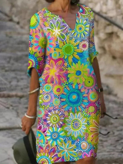 Kleid mit Blumendruck und V-Ausschnitt | Damen Frühlingskleid 1