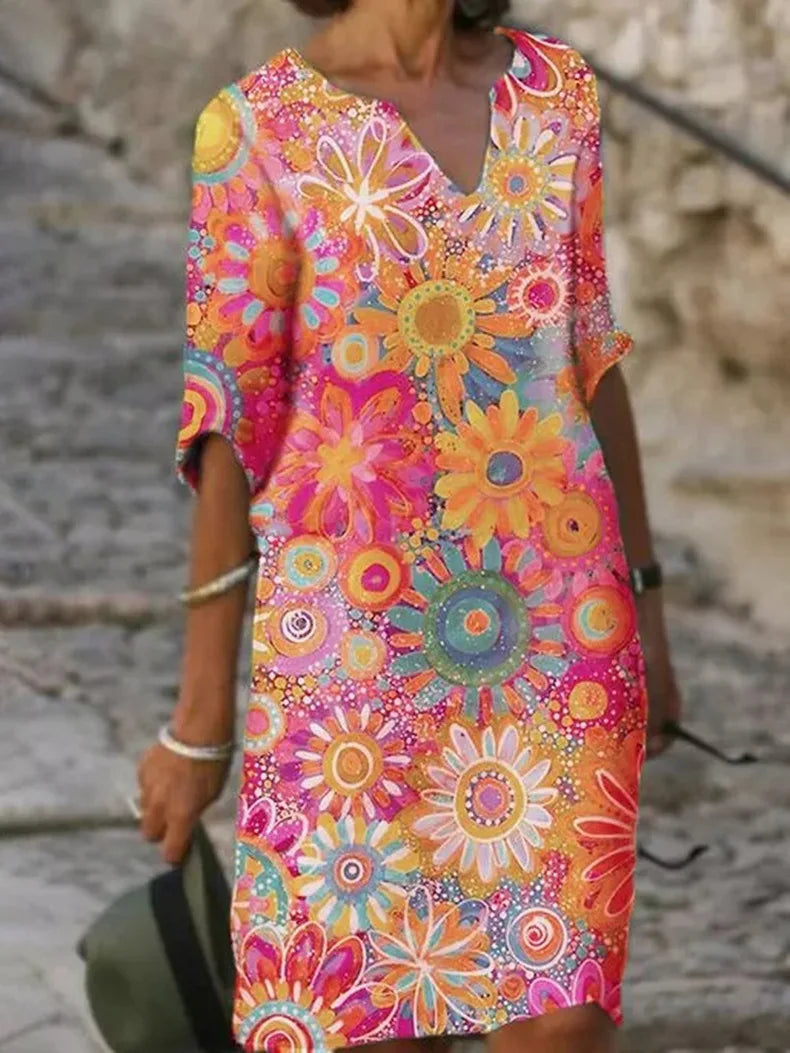 Kleid mit Blumendruck und V-Ausschnitt | Damen Frühlingskleid 2