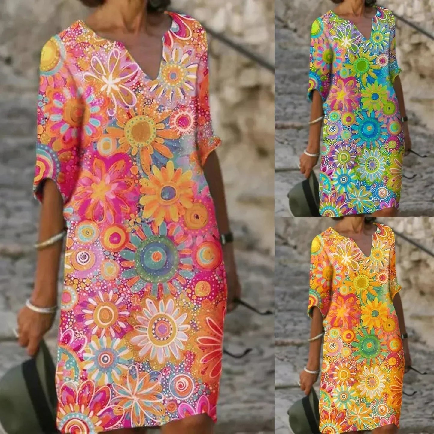 Kleid mit Blumendruck und V-Ausschnitt | Damen Frühlingskleid 3