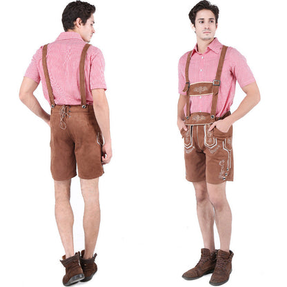 Kurze Herren Trachtenlederhose mit Latzträgern und Stickerei 0