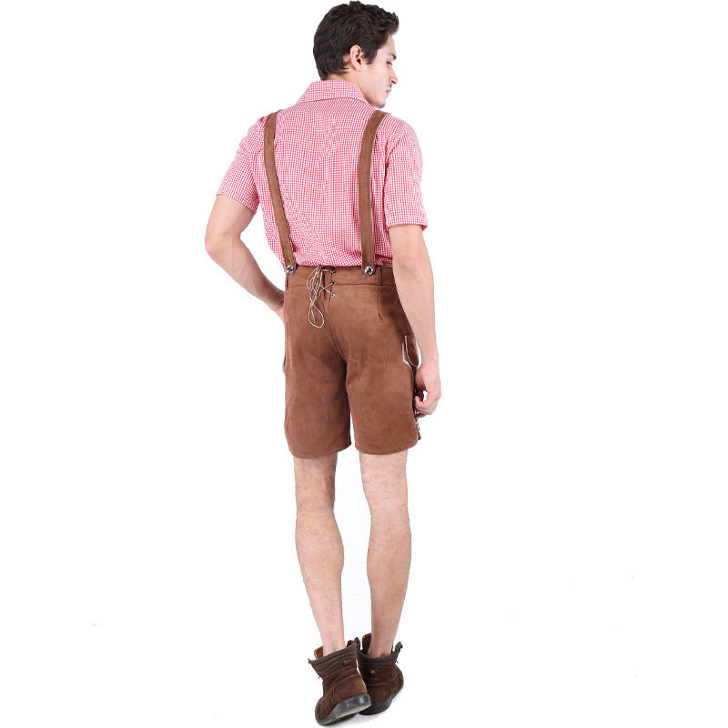 Kurze Herren Trachtenlederhose mit Latzträgern und Stickerei 2