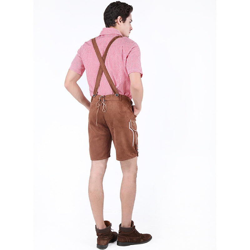 Kurze Herren Trachtenlederhose mit Latzträgern und Stickerei 3