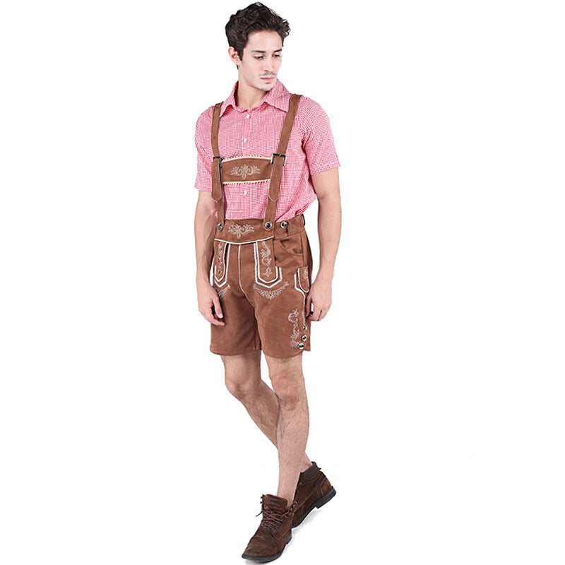 Kurze Herren Trachtenlederhose mit Latzträgern und Stickerei 4
