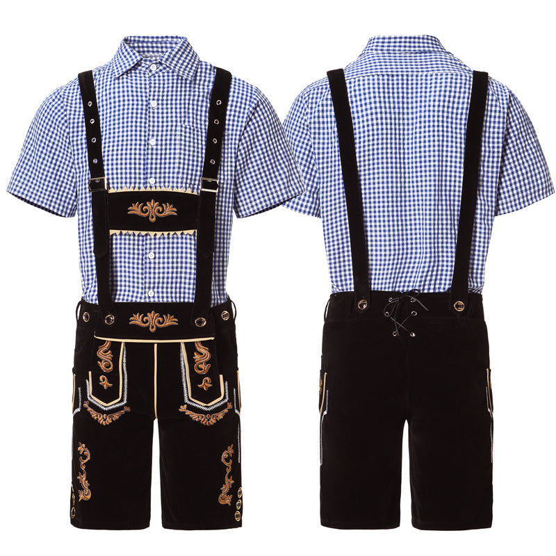 Kurze Trachtenlederhose mit Stickerei und verstellbaren Trägern für Herren 0