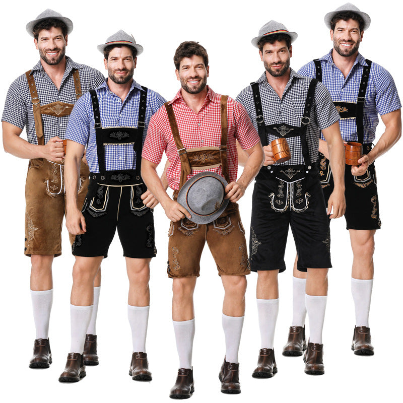 Kurze Trachtenlederhose mit Stickerei und verstellbaren Trägern für Herren 1